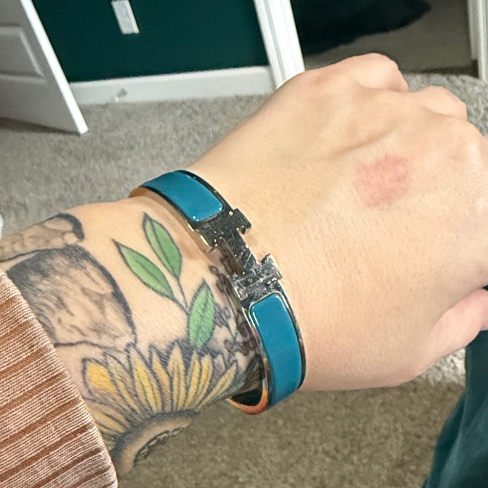Hermes Turquoise Enamel H-Style Cuff Bracelet - Picture 2 of 9
